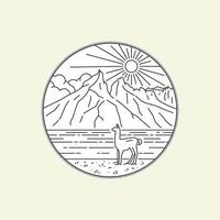 parque nacional torres del paine patagônia no chile com arte de linha mono, design de emblema de remendo, design de emblema, design de camiseta