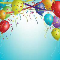 texto de feliz aniversário com um balão realista, balão de celebração de ilustração vetorial com bandeiras coloridas e fundo de confete vetor