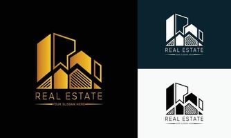 modelo de logotipo imobiliário com emblemas premium de estilo criativo dourado para vetor de logotipo vendido de corretor de imóveis