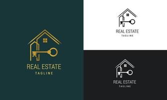 modelo de logotipo imobiliário com emblemas premium de estilo criativo dourado para vetor de logotipo vendido de corretor de imóveis