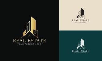 modelo de logotipo imobiliário com emblemas premium de estilo criativo dourado para vetor de logotipo vendido de corretor de imóveis