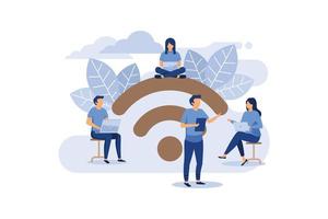 conexão sem fio pública gratuita ponto sem fio wi-fi, para interface de usuário móvel, a transmissão de fluxos de dados digitais através de canais de rádio ilustração vetorial plana vetor