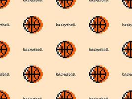 padrão sem emenda de personagem de desenho animado de basquete em fundo laranja. estilo de pixel. vetor