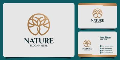logotipo da natureza definido com estilo de linha e cartão de visita vetor