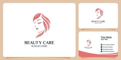 logotipo minimalista de beleza abstrata de salão e logotipo de conceito de forma de silhueta e modelo de cartão de visita