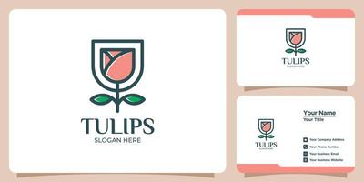 conjunto de logotipos de flores de tulipas e cartões de visita vetor