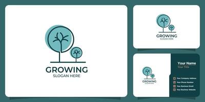 logotipo em crescimento definido com estilo de linha e cartão de visita vetor