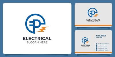 conjunto de logotipo elétrico e cartão de visita de marca