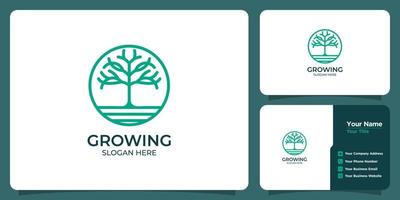logotipo em crescimento definido com estilo de linha e cartão de visita vetor