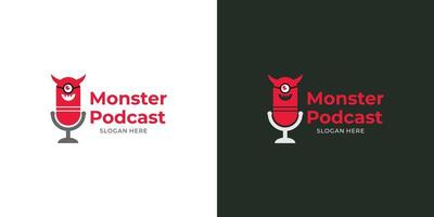 conjunto de logotipo de monstro de podcast moderno vetor