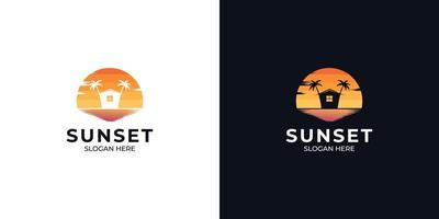 logotipo em casa pôr do sol definido com estilo de silhueta vetor