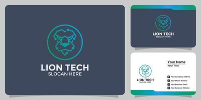 logotipo e cartão de visita do leão de tecnologia vetor