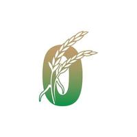 número zero com modelo de ilustração de ícone de planta de arroz vetor