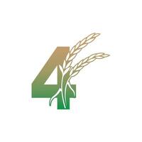 número 4 com modelo de ilustração de ícone de planta de arroz vetor