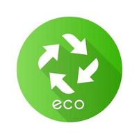 eco rótulo verde design plano ícone de glifo sombra longa. quatro sinais de seta reta. símbolo de reciclagem. energia alternativa. Proteção Ambiental. produtos químicos ecologicamente corretos. ilustração em vetor silhueta