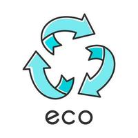 ícone de cor de rótulo ecológico. três sinais de seta arredondada azul. símbolo de reciclagem. energia alternativa. adesivo de proteção ambiental. produtos químicos ecologicamente corretos. cosméticos orgânicos. ilustração vetorial isolada vetor