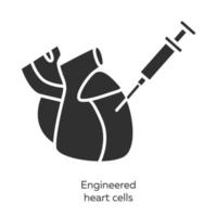 conjunto de ícones de glifo de células cardíacas projetadas. tecidos cardíacos manipulados por humanos. hectares. injeção de coração. Bioengenharia. biotecnologia. símbolos de silhueta. ilustração vetorial isolada vetor