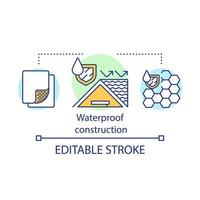 ícone de conceito de revestimento de construção à prova d'água. materiais de construção de casa resistente à água idéia ilustração de linha fina. substâncias enceradas hidrofóbicas. desenho de contorno isolado de vetor. traço editável vetor