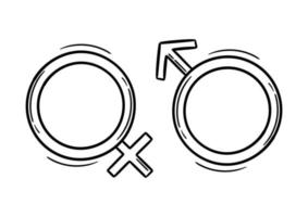 ilustração desenhada à mão de símbolos de gênero masculino e feminino 2 vetor