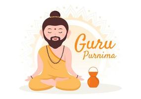 feliz guru purnima do festival indiano para professores espirituais e acadêmicos em ilustração de fundo de flor de desenho animado plano