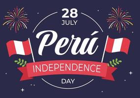 felices fiestas patrias ou ilustração de desenho animado bonito do dia da independência peruana com bandeira para celebração do feriado nacional do peru em 28 de julho em fundo de estilo simples