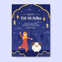 eid al adha modelo de cartaz vertical ilustração de design plano editável de fundo quadrado adequado para mídias sociais ou cartão de felicitações vetor