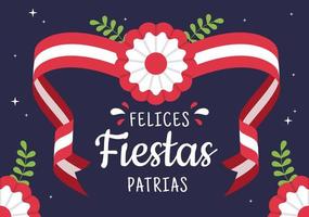 felices fiestas patrias ou ilustração de desenho animado bonito do dia da independência peruana com bandeira para celebração do feriado nacional do peru em 28 de julho em fundo de estilo simples vetor