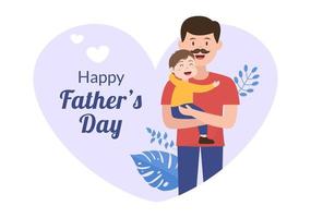 feliz dia dos pais ilustração dos desenhos animados com foto de pai e filho em design de estilo simples para pôster ou cartão de felicitações vetor