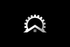 corrente de roda dentada de engrenagem automática industrial com vetor de design de logotipo de telhado de casa