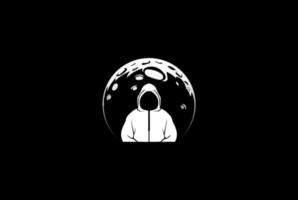 lua da noite escura com homem misterioso para design de logotipo de hacker vetor