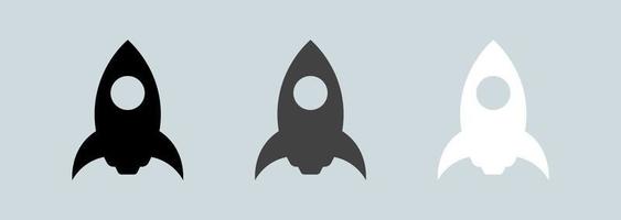 ícone de vetor de nave espacial nas cores preto e brancas. vetor de conjunto de ícones simples de foguete.
