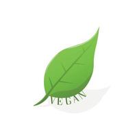 ícone de vetor vegan. símbolo orgânico, bio, eco. comida vegana, sem carne, sem lactose, saudável, fresca e não violenta. ilustração em vetor verde redonda com folhas para adesivos, etiquetas e logotipos