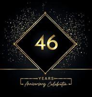 Celebração de aniversário de 46 anos com moldura dourada e glitter dourados sobre fundo preto. desenho vetorial para cartão de felicitações, festa de aniversário, casamento, festa de evento, convite. logotipo de aniversário de 46 anos. vetor