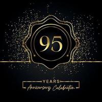 Celebração de aniversário de 95 anos com moldura de estrela dourada isolada em fundo preto. design vetorial para cartão de felicitações, festa de aniversário, casamento, festa de evento, cartão de convite. logotipo de aniversário de 95 anos. vetor