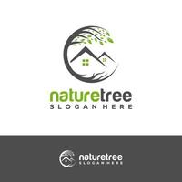 natureza vetor de design de logotipo em casa, ilustração de modelo de conceitos de logotipo de árvore de casa criativa.