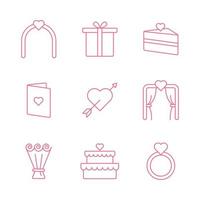 conjunto de design de ícone de arte de linha de casamento. coleção de design de vetor de ícone de noivado romântico