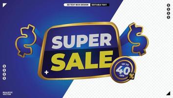 rótulo promocional de compras super venda com texto editável vetor