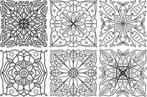 conjunto de mandalas. padrões de flores decorativas orientais pretas vetor
