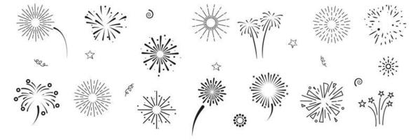 doodle conjunto de fogos de artifício. modelo de cartão de férias. ilustração vetorial vetor