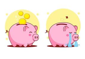 ilustração dos desenhos animados cofrinho feliz e triste. conceito de economia de dinheiro vetor