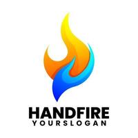 design de logotipo gradiente de fogo de mão colorido vetor