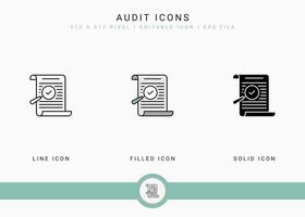 ícones de auditoria definir ilustração vetorial com estilo de linha de ícone sólido. conceito de controle de visão geral financeira. ícone de traçado editável em fundo isolado para web design, infográfico e aplicativo móvel ui. vetor