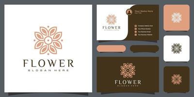 Flor com logotipo de luxo da linha mono com design de cartão de visita vetor