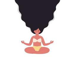 mulher meditando em pose de lótus no tapete de ioga. estilo de vida saudável, ioga, relaxe, exercícios respiratórios vetor