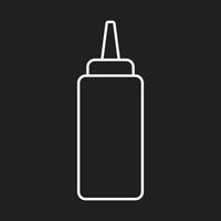 eps10 vetor branco ketchup ou ícone de linha de garrafa de espremer mostarda em estilo simples e moderno isolado em fundo preto