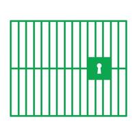 prisão de vetor verde eps10 ou ícone de prisão com porta trancada e barras verticais em estilo simples e moderno isolado no fundo branco