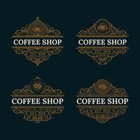 distintivo de logotipo de moldura de luxo vintage de café com ornamento vitoriano de floreio vetor
