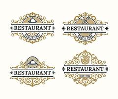 distintivo de logotipo de moldura de luxo vintage de restaurante com ornamento vitoriano florescer vetor