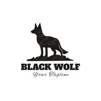 logotipo de design de cão raposa lobo na silhueta vintage de pedra rústica vetor