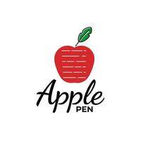 modelo de logotipo de vetor de maçã vermelha de folha de lápis. perfeito para negócios, web, educação em saúde, arte e design